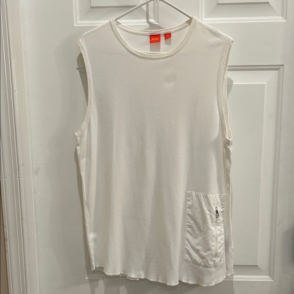 Hugo Boss Cream Sleeveless Muscle Tee with Pocket
